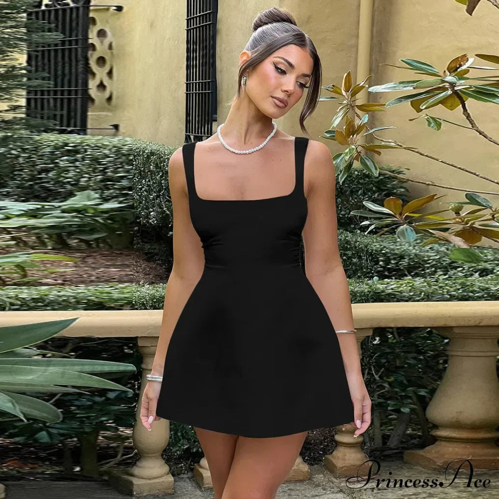 Satin Square Neck Charming Strap Mini Dress image 16