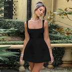 Satin Square Neck Charming Strap Mini Dress image 16