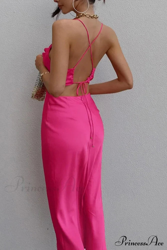 Satin Tie-back Criss-cross Cami Dress with Rose Pattern image 2