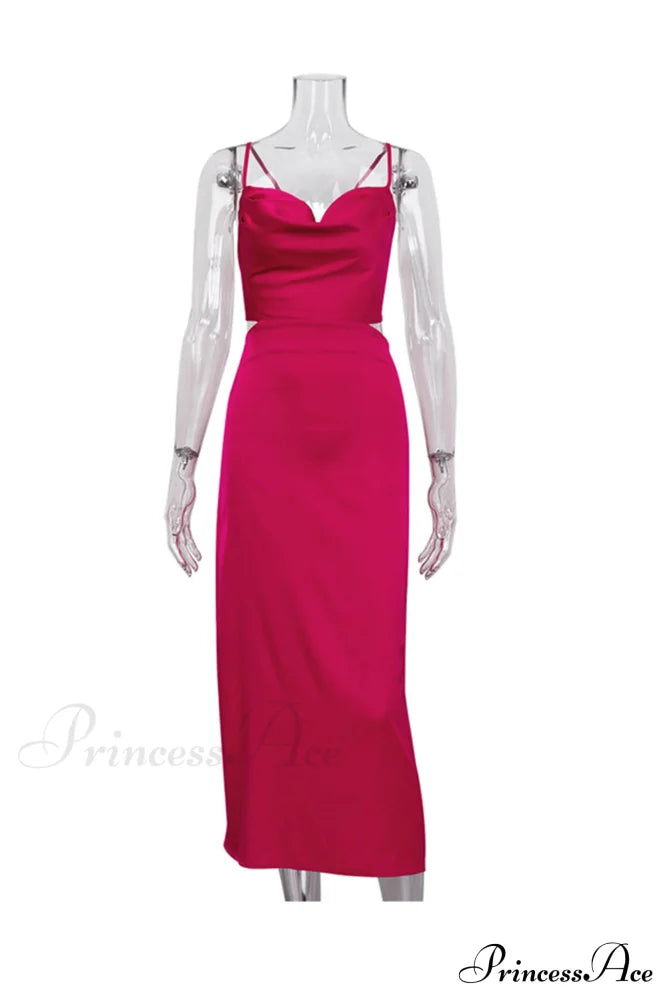 Satin Tie-back Criss-cross Cami Dress with Rose Pattern image 3