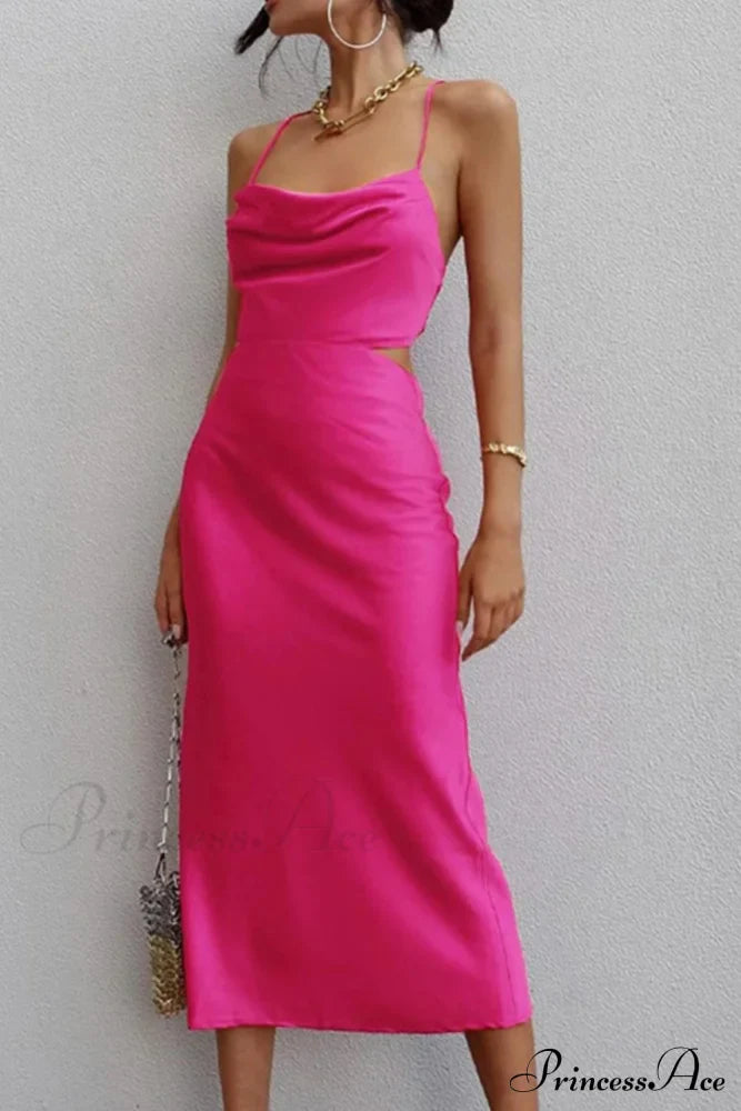 Satin Tie-back Criss-cross Cami Dress with Rose Pattern image 1