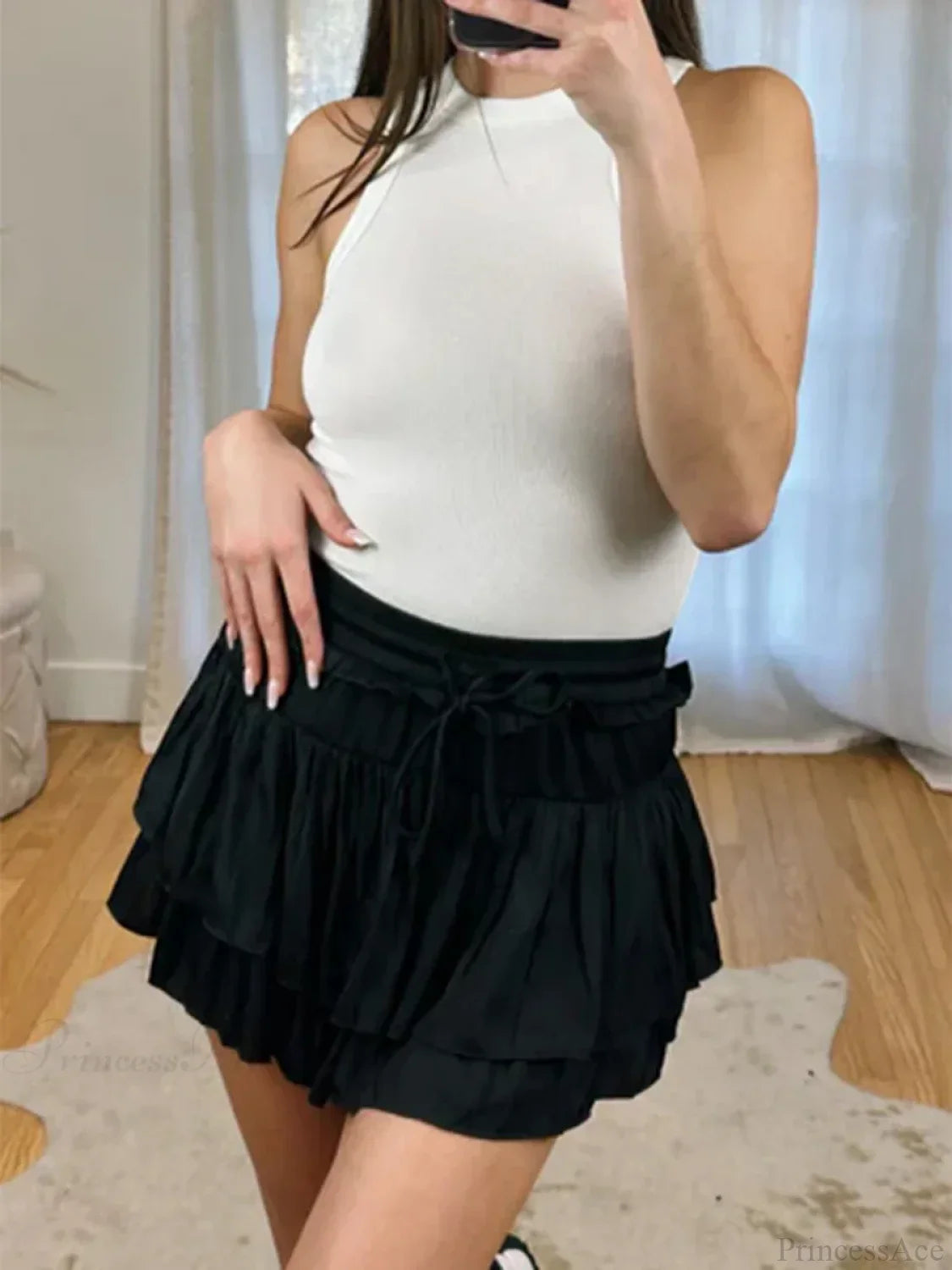 Satin Tiered Flared Pleated Skirt image 7