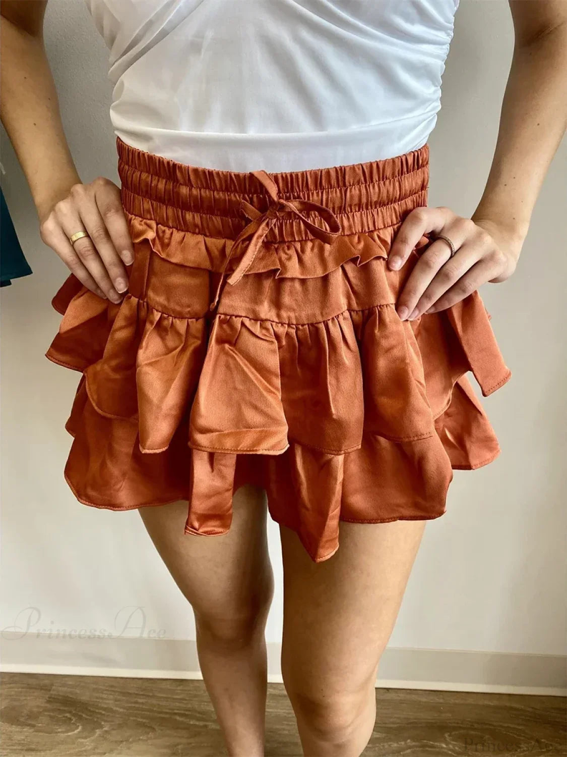 Satin Tiered Flared Pleated Skirt image 11