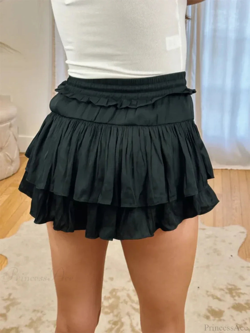 Satin Tiered Flared Pleated Skirt image 4