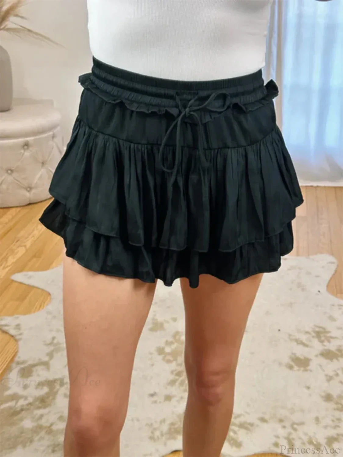 Satin Tiered Flared Pleated Skirt image 3