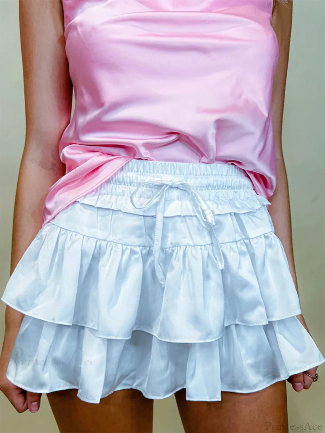 Satin Tiered Flared Pleated Skirt image 2