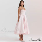 Satin Tulle Flare Charming Strap Cupped Midi Dress image 14