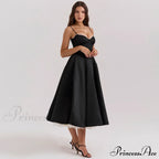 Satin Tulle Flare Charming Strap Cupped Midi Dress image 6