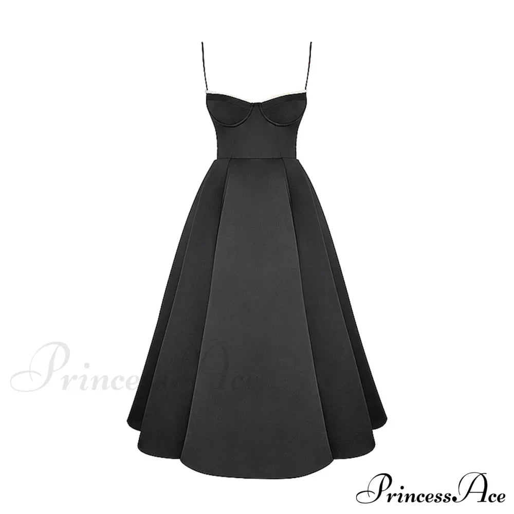 Satin Tulle Flare Charming Strap Cupped Midi Dress image 12