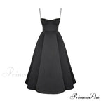 Satin Tulle Flare Charming Strap Cupped Midi Dress image 12