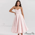Satin Tulle Flare Charming Strap Cupped Midi Dress image 15
