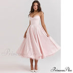Satin Tulle Flare Charming Strap Cupped Midi Dress image 2