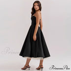 Satin Tulle Flare Charming Strap Cupped Midi Dress image 7