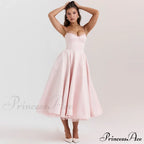 Satin Tulle Flare Charming Strap Cupped Midi Dress image 13