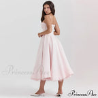 Satin Tulle Flare Charming Strap Cupped Midi Dress image 18