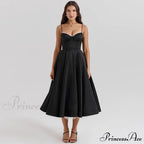 Satin Tulle Flare Charming Strap Cupped Midi Dress image 4