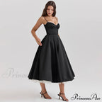 Satin Tulle Flare Charming Strap Cupped Midi Dress image 1