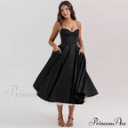 Satin Tulle Flare Charming Strap Cupped Midi Dress image 5