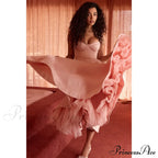 Satin Tulle Flare Charming Strap Cupped Midi Dress image 8