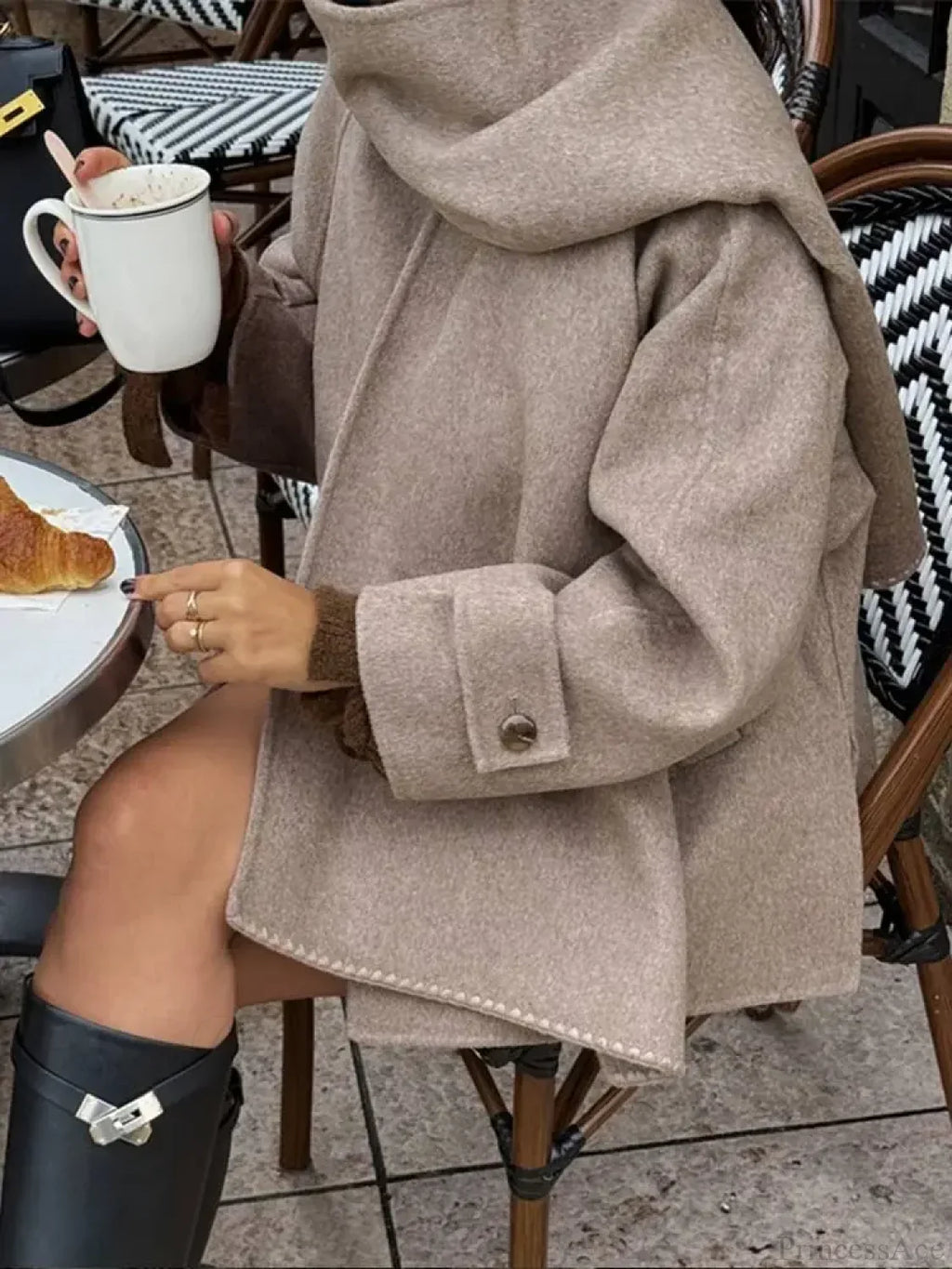 Scarf Collar Woolen Blends Short Coat image 3