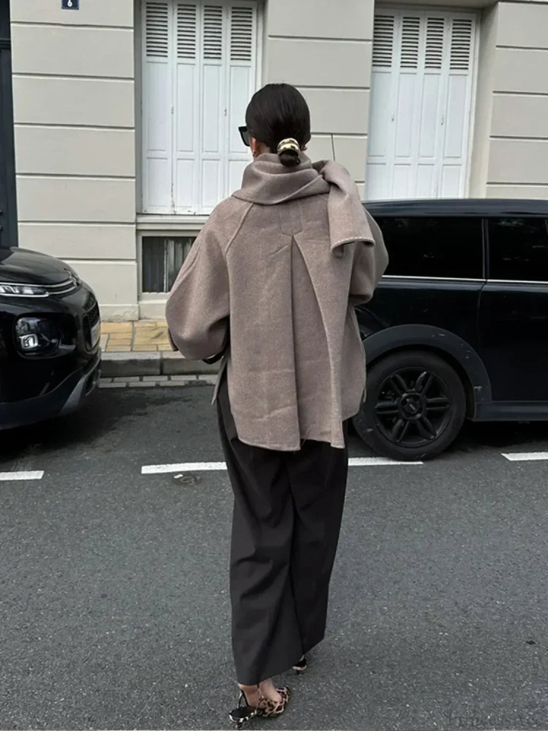 Scarf Collar Woolen Blends Short Coat image 5