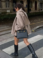 Scarf Collar Woolen Blends Short Coat image 2