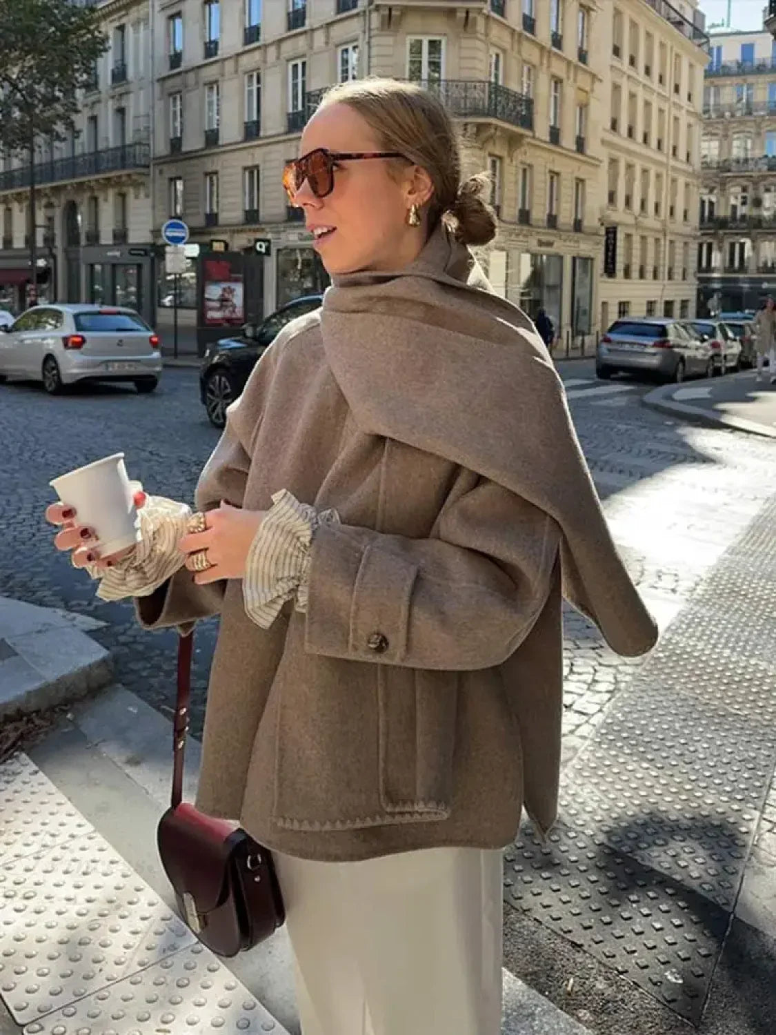 Scarf Collar Woolen Blends Short Coat image 6