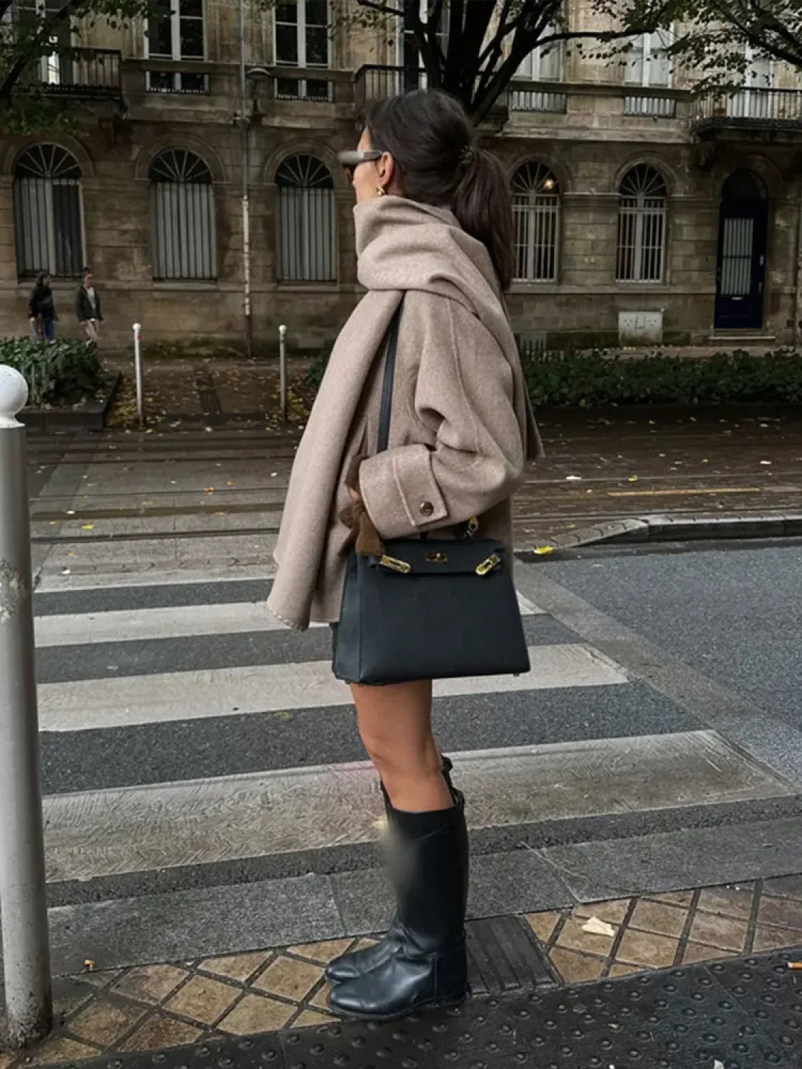 Scarf Collar Woolen Blends Short Coat image 7