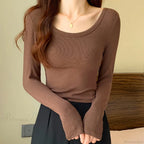 Screw Thread Cotton T-shirt Slim Sweater image 4
