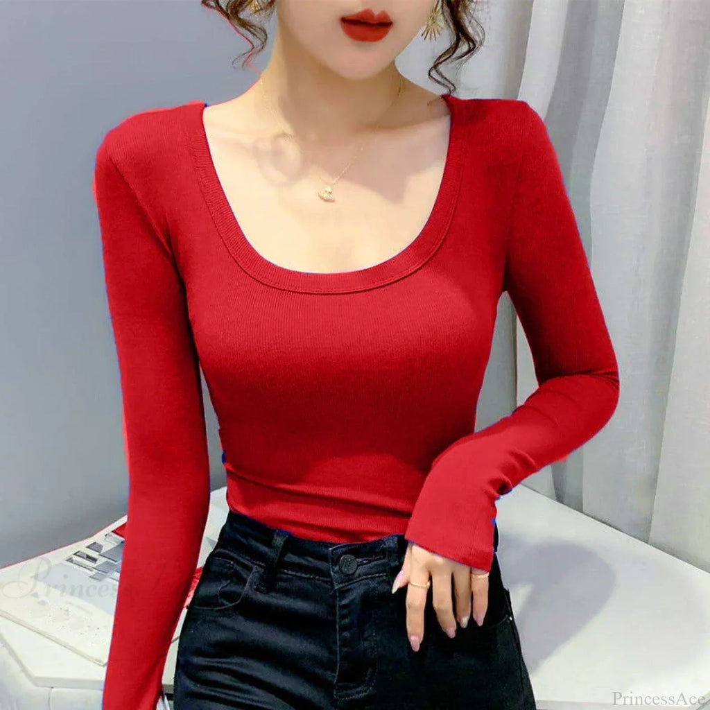 Screw Thread Cotton T-shirt Slim Sweater image 6