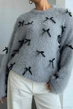 Seamoss Bow Decor Soft Crew Neck Loose Knit Sweater image 3