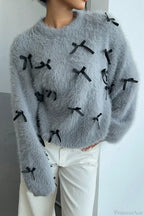 Seamoss Bow Decor Soft Crew Neck Loose Knit Sweater image 1
