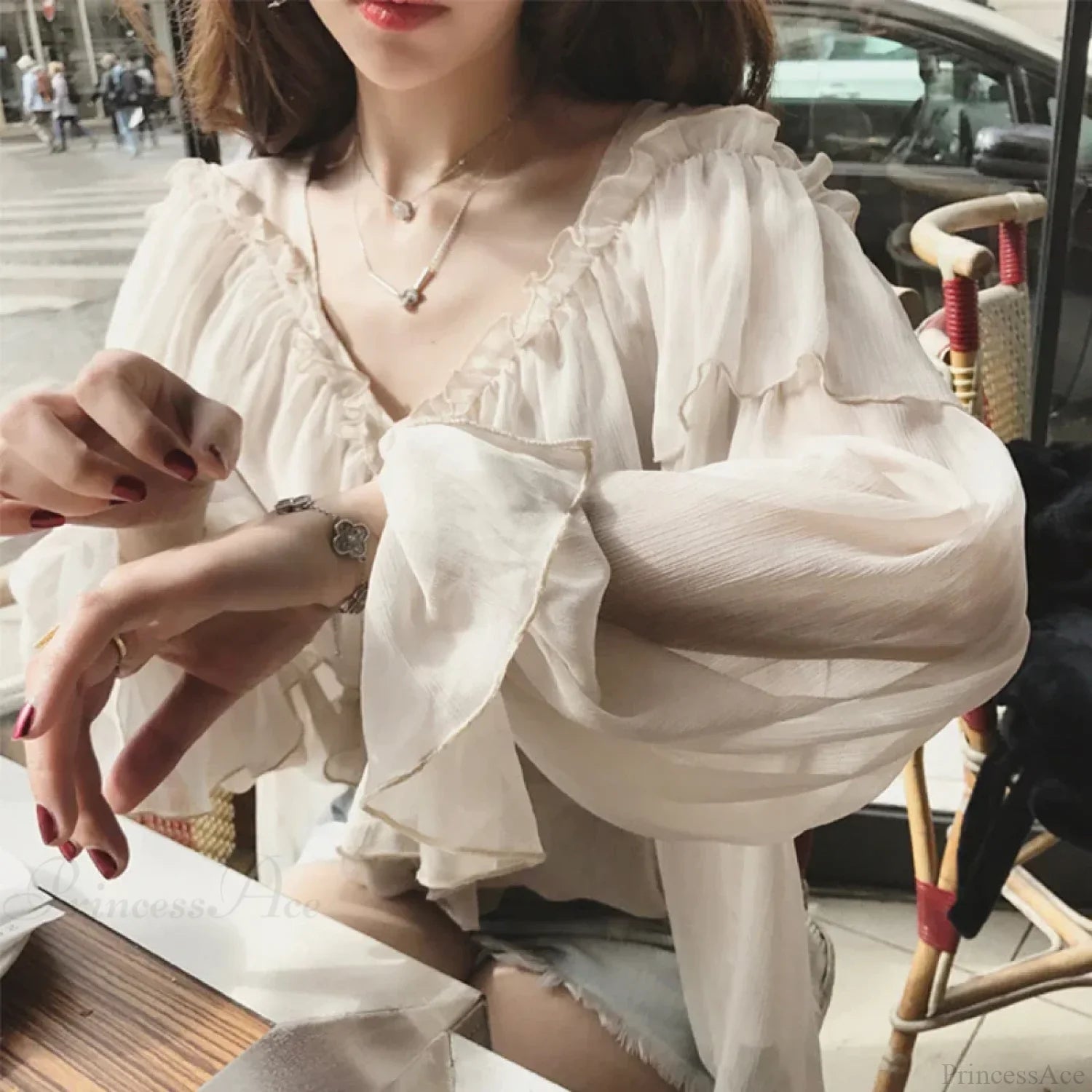 See Through Boho Mesh Ruffle Blouse image 2