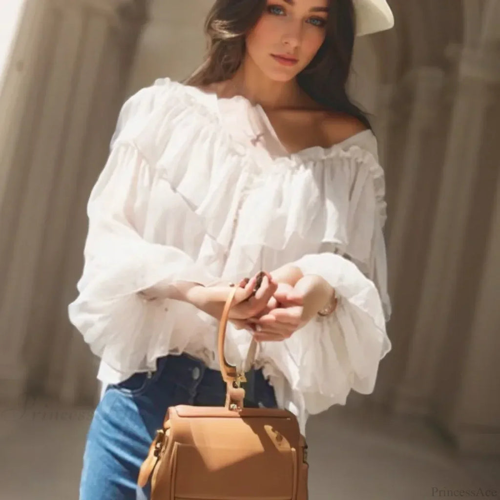 See Through Boho Mesh Ruffle Blouse image 1