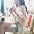 See Through Boho Mesh Ruffle Blouse image 3
