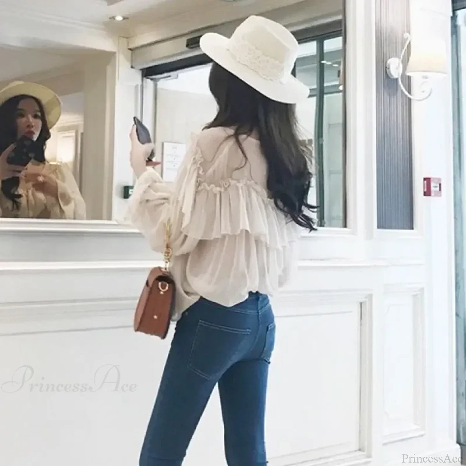 See Through Boho Mesh Ruffle Blouse image 3