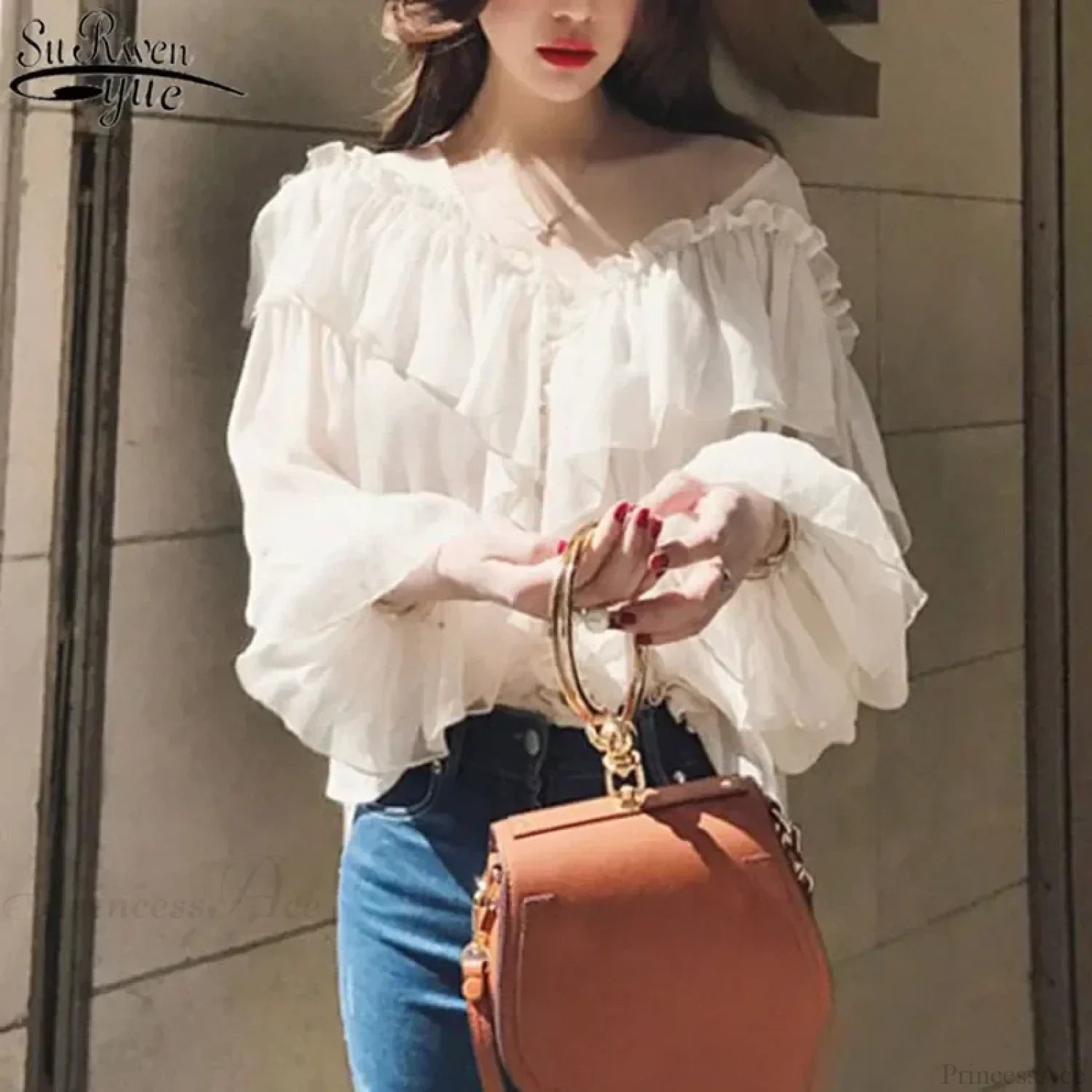 See Through Boho Mesh Ruffle Blouse image 1