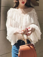 See Through Boho Mesh Ruffle Blouse image 4