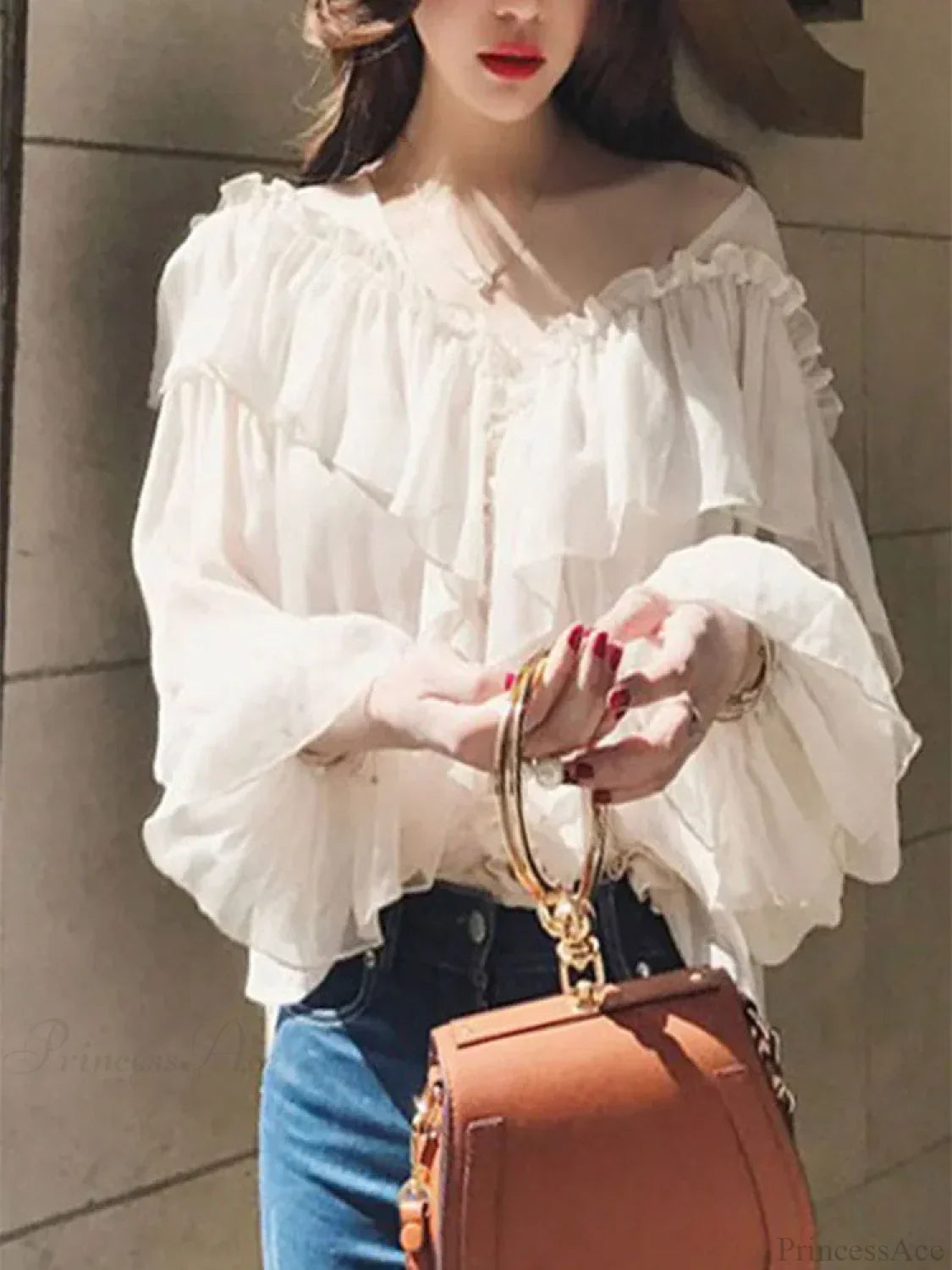 See Through Boho Mesh Ruffle Blouse image 4
