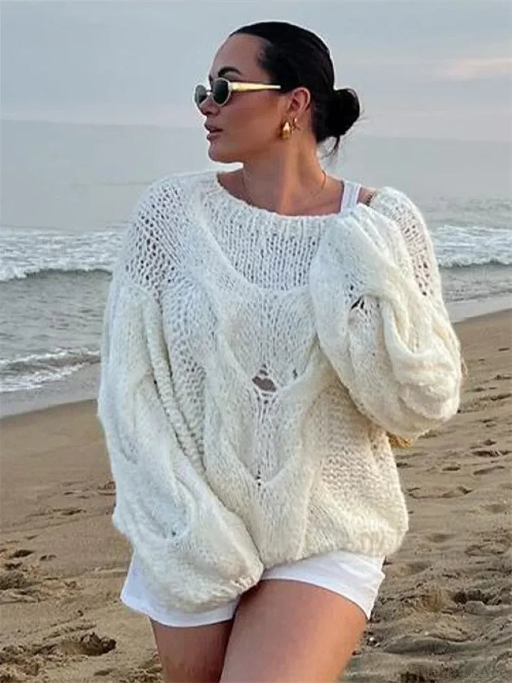See-through Casual Loose Y2K Knitted Sweater image 8