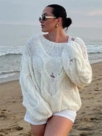 See-through Casual Loose Y2K Knitted Sweater image 8