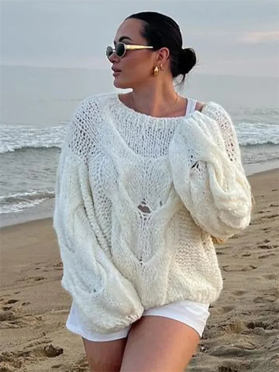 See-through Casual Loose Y2K Knitted Sweater image 8