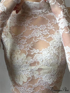 See Through Crop Top Long Sleeve High Neck Lace Floral Slim Fit T-shirts image 5