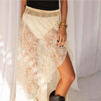 See Through Elastic High Waist Ruffle Asymmetrical Lace Skirt image 6