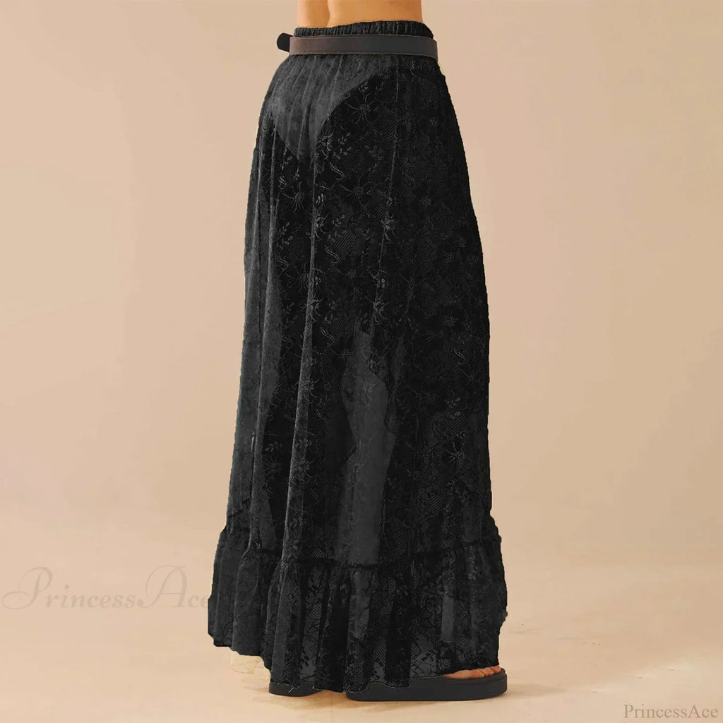 See Through Elastic High Waist Ruffle Asymmetrical Lace Skirt image 2