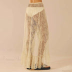 See Through Elastic High Waist Ruffle Asymmetrical Lace Skirt image 5