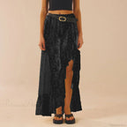 See Through Elastic High Waist Ruffle Asymmetrical Lace Skirt image 1