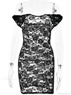 See-Through Lace Floral Off-Shoulder Bodycon Mini Floral Dress image 4