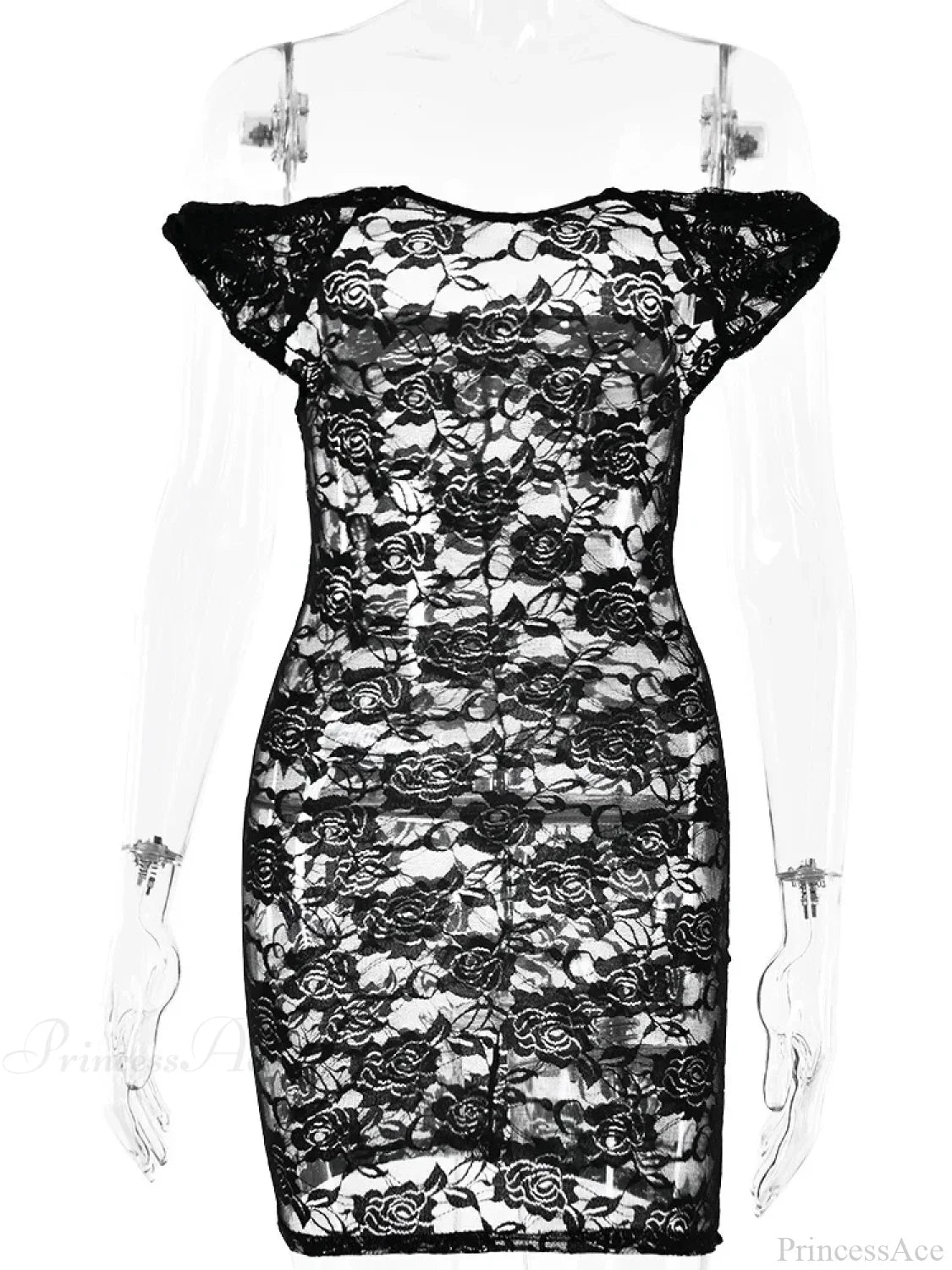 See-Through Lace Floral Off-Shoulder Bodycon Mini Floral Dress image 4