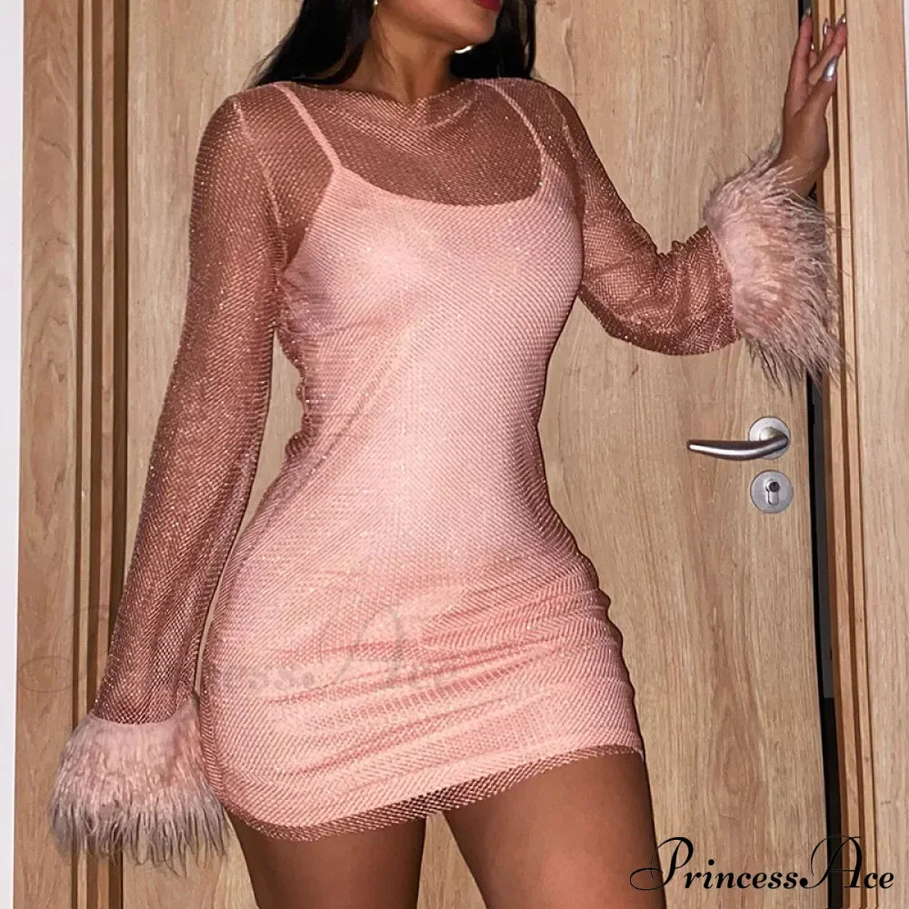 See Through Mesh Autumn Black Long O-Neck Sexy Club Partywear Fashion Bodycon Dress image 5